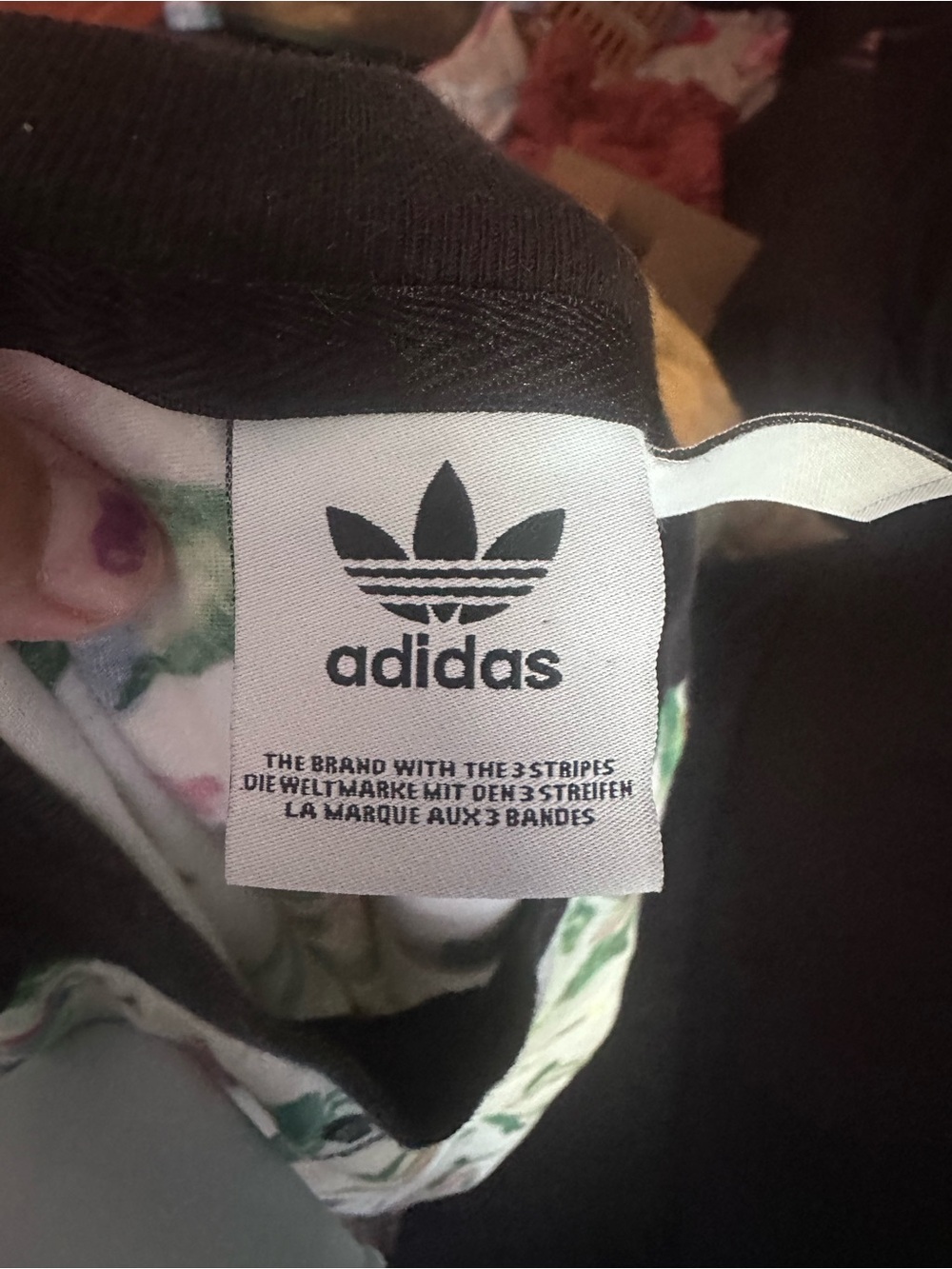 Adidas Originals Floral Cropped Tee White Black Stripe Shoulder Size S - Picture 5 of 8